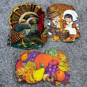 Vintage Thanksgiving Die Cuts Decoration Pilgrim Cornucopia Turkey
